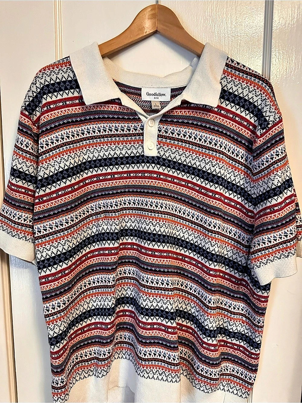 Goodfellow & Co Short-Sleeve Fair Isle Sweater Polo Red & White Medium